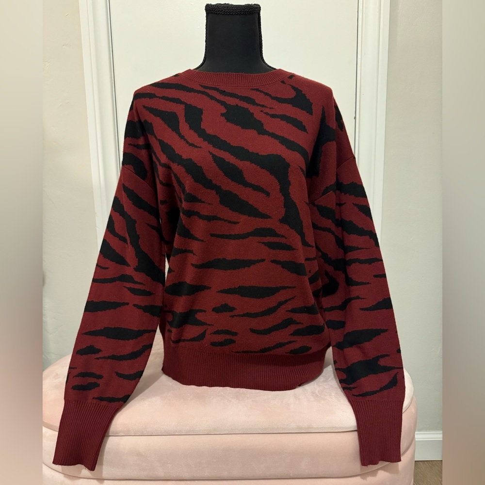 Pink Martini Women’s Burgundy and Black Crewneck Sweater